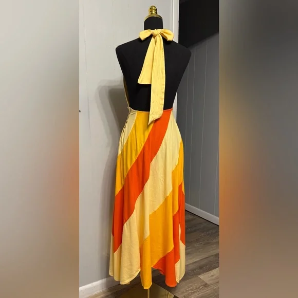 #13)  Free People Yellow and Orange Open Back Maxi Dress - Picture 2 of 6